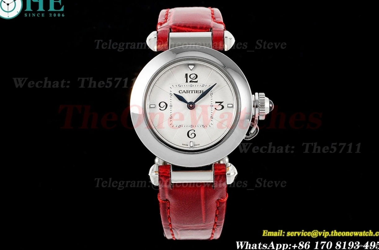 Pasha De 30mm Ladies Cartier Dial White Quartz SS LE Red AF 1203